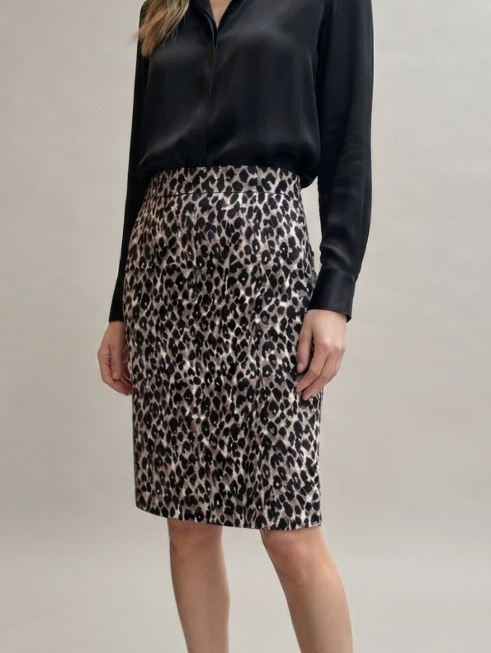 Ann Taylor Skirt Size 4 Brown Black Cheetah Print Straight Knee Pencil Skirt